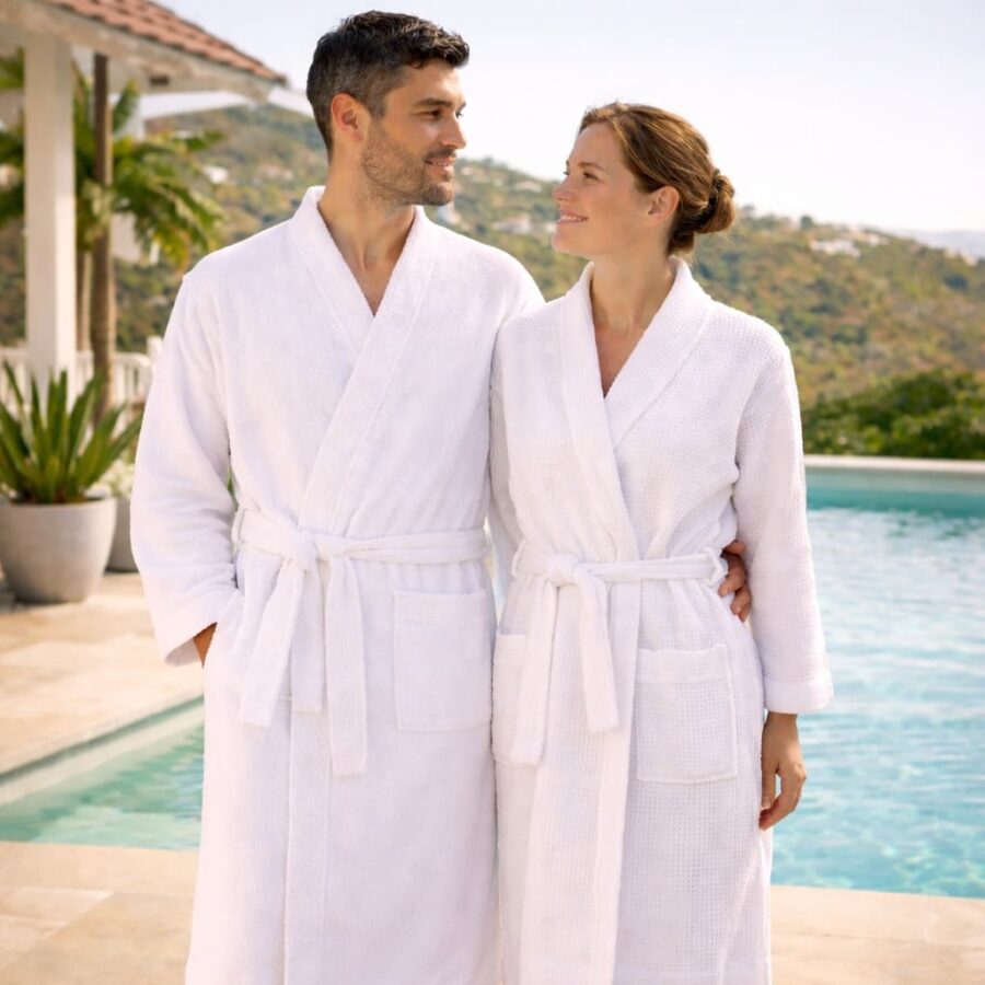 Peignoir spa nid d’abeille col kimono respirant