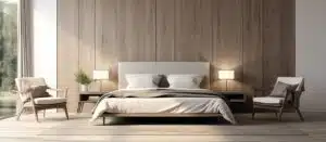 Découvrez l'élégance intemporelle d'une chambre d'hôtel haut de gamme, où le luxe rencontre la durabilité. Dans cet espace raffiné, des meubles en bois naturel apportent une touche chaleureuse et authentique, créant une atmosphère à la fois luxueuse et écologique. Chaque détail a été soigneusement pensé pour offrir une expérience inoubliable, où le confort et le respect de l'environnement se rejoignent harmonieusement. Bienvenue dans un havre de paix où le style et la durabilité se marient avec élégance.