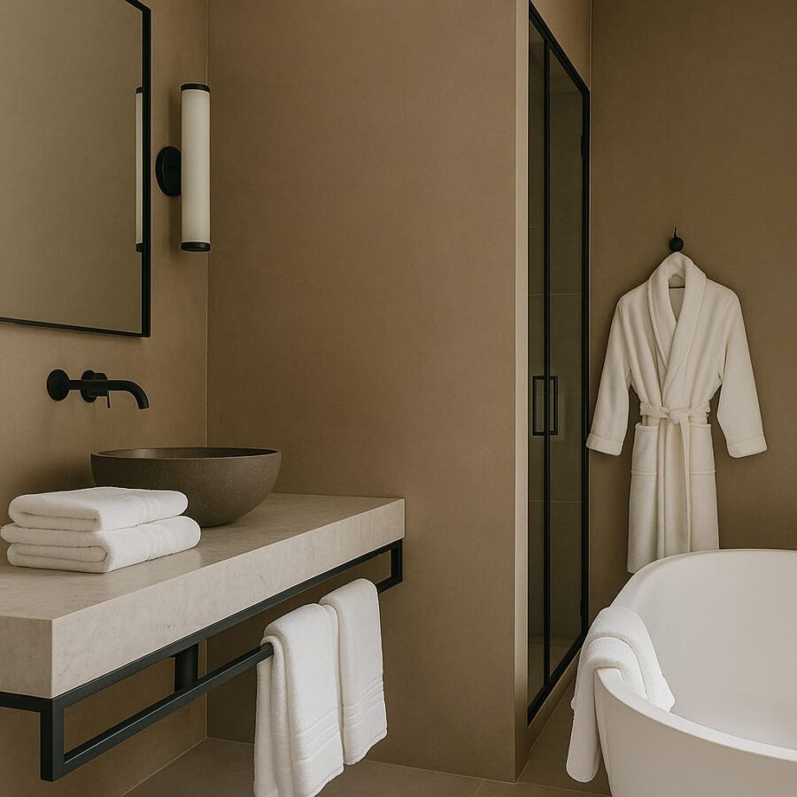 Ambiance chambre premium avec linge de maison naturel en bambou
