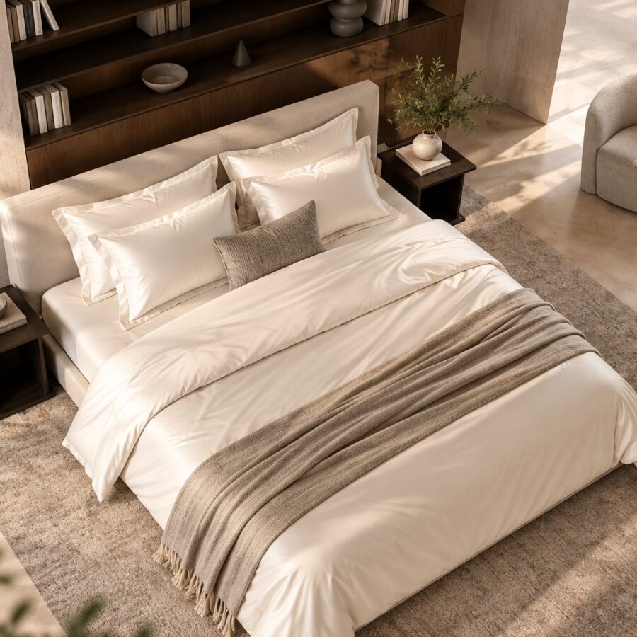 Housse de Couette Satin de Bambou Ivoire
