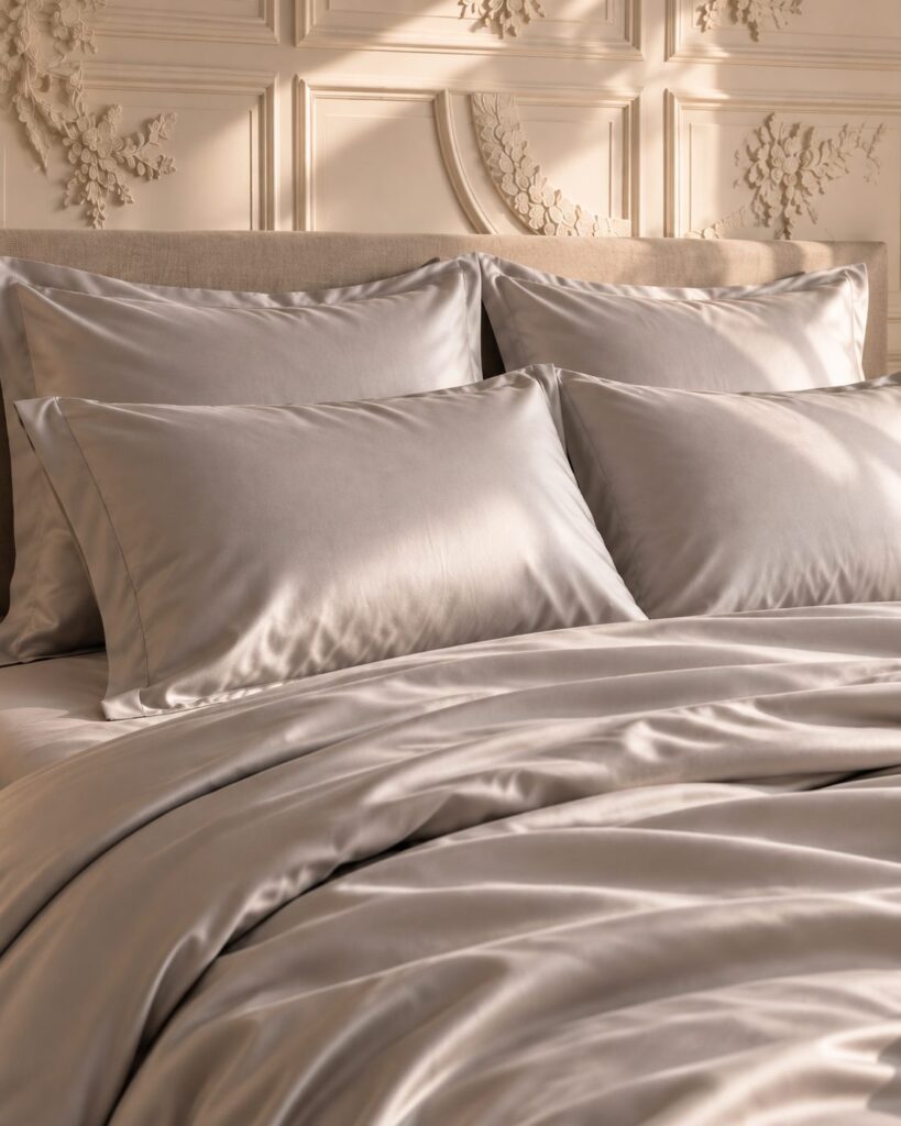 Taies d'Oreiller Unies | Satin de Bambou | Gris Perle