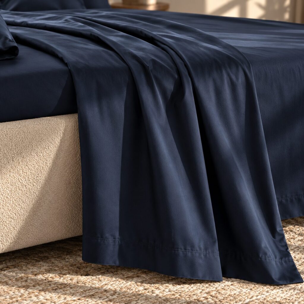 Drap plat | Satin de Bambou | Bleu Nuit