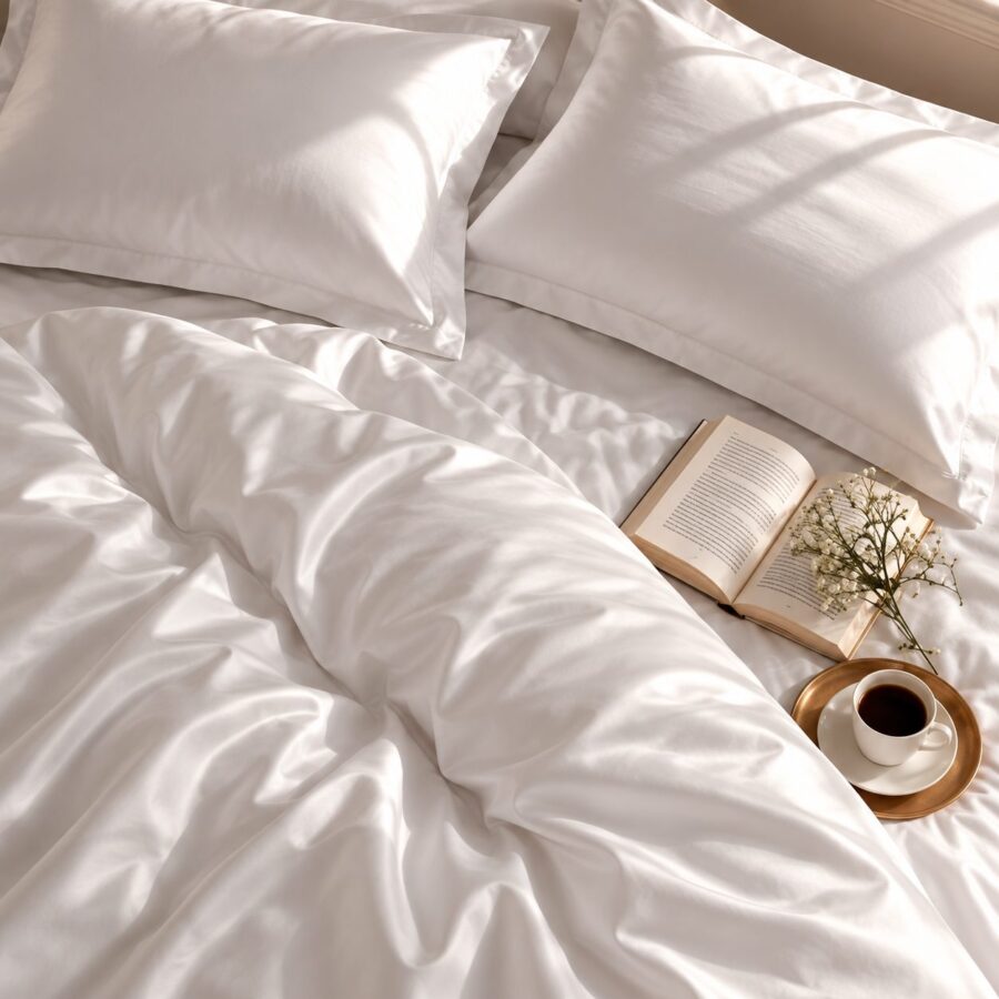 Taies d’Oreiller Volant Satin de Bambou