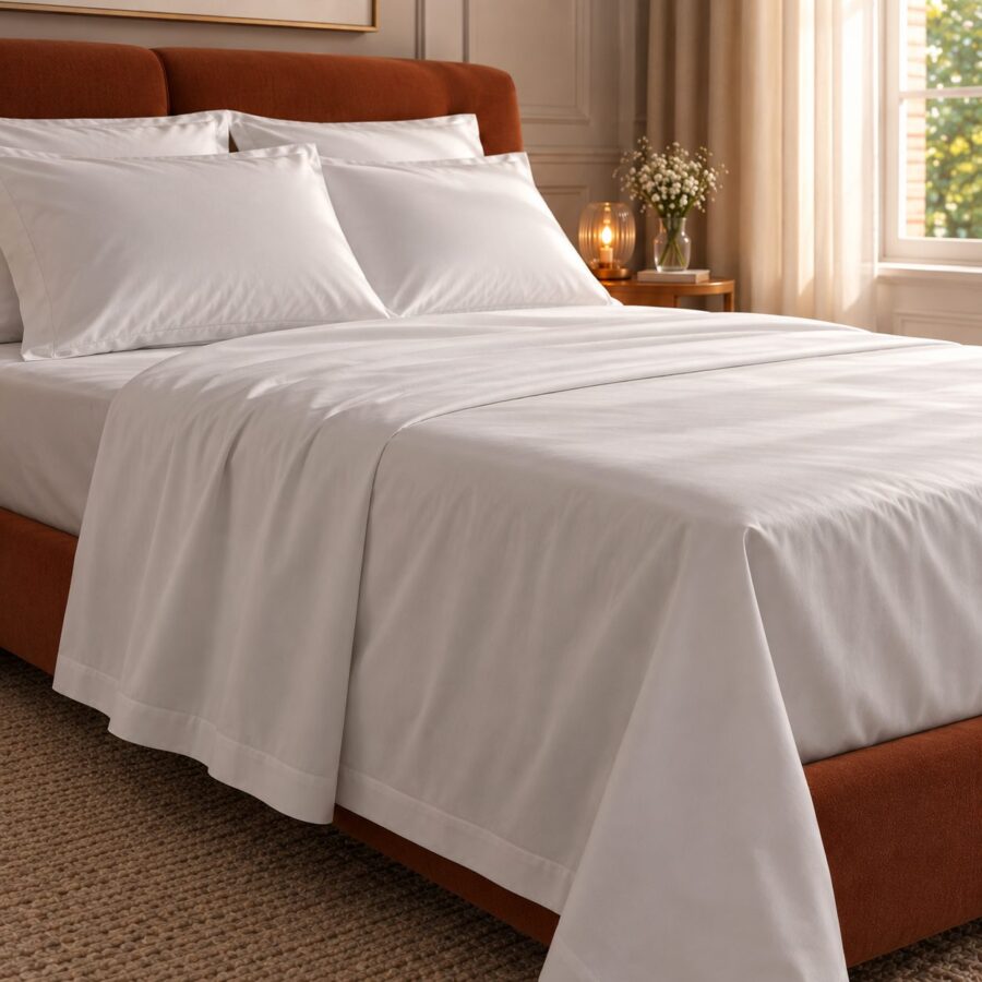 Drap plat Satin de Bambou Blanc