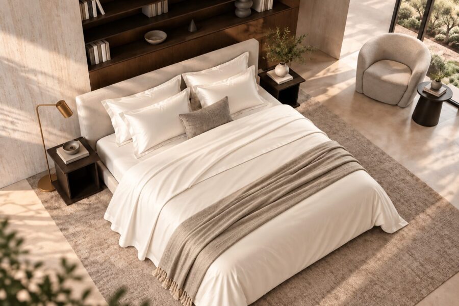 Drap plat Satin de Bambou Ivoire