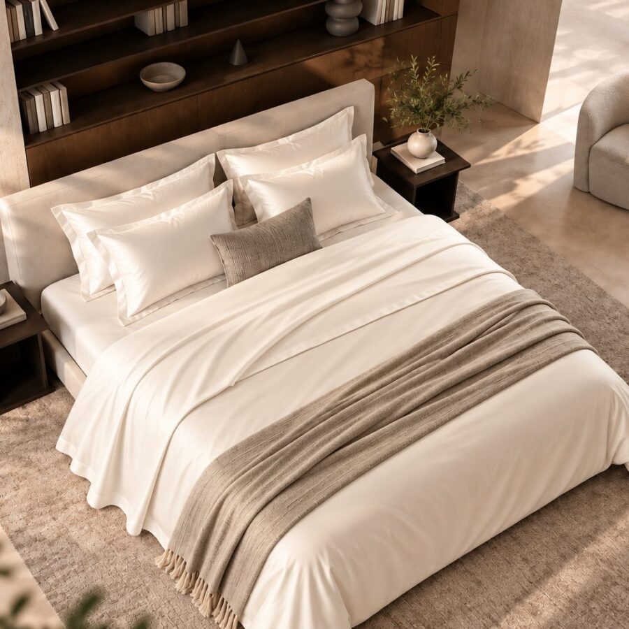 Drap plat Satin de Bambou Ivoire