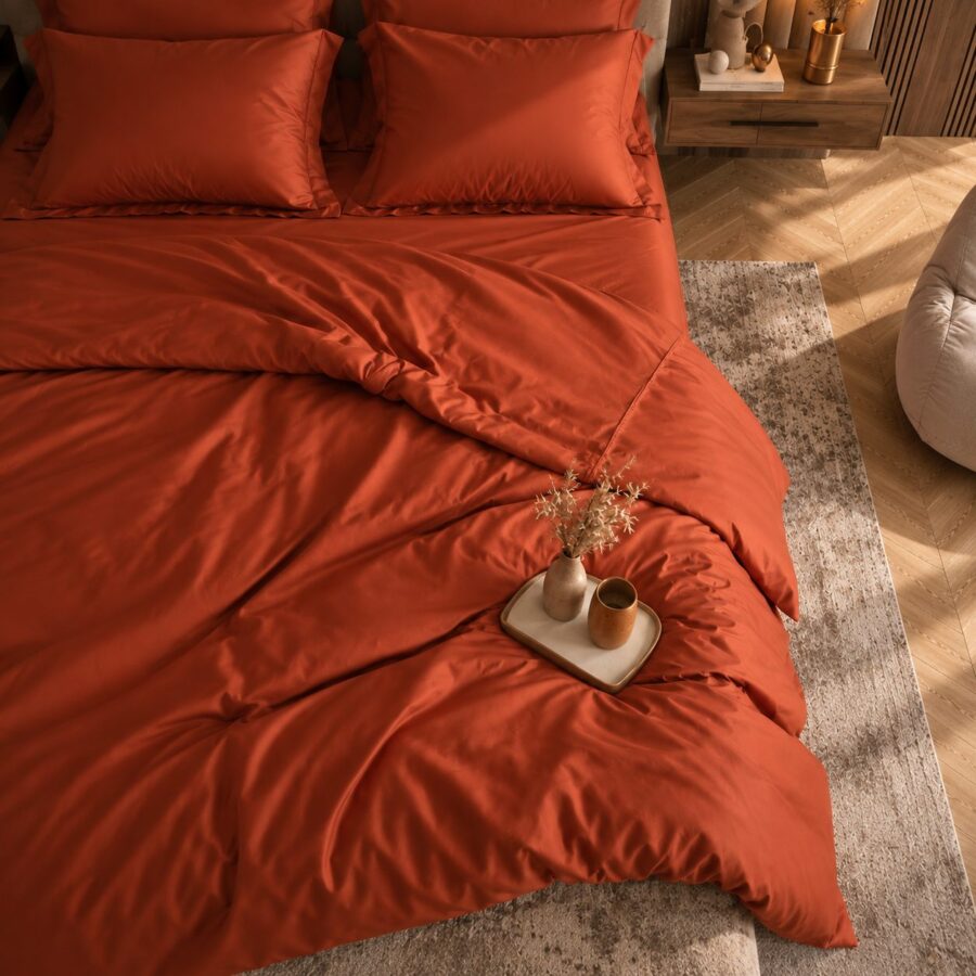 Housse de Couette Satin de Bambou Terracotta