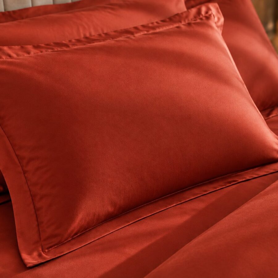 Taies d’Oreiller Unies Satin de Bambou Terracotta