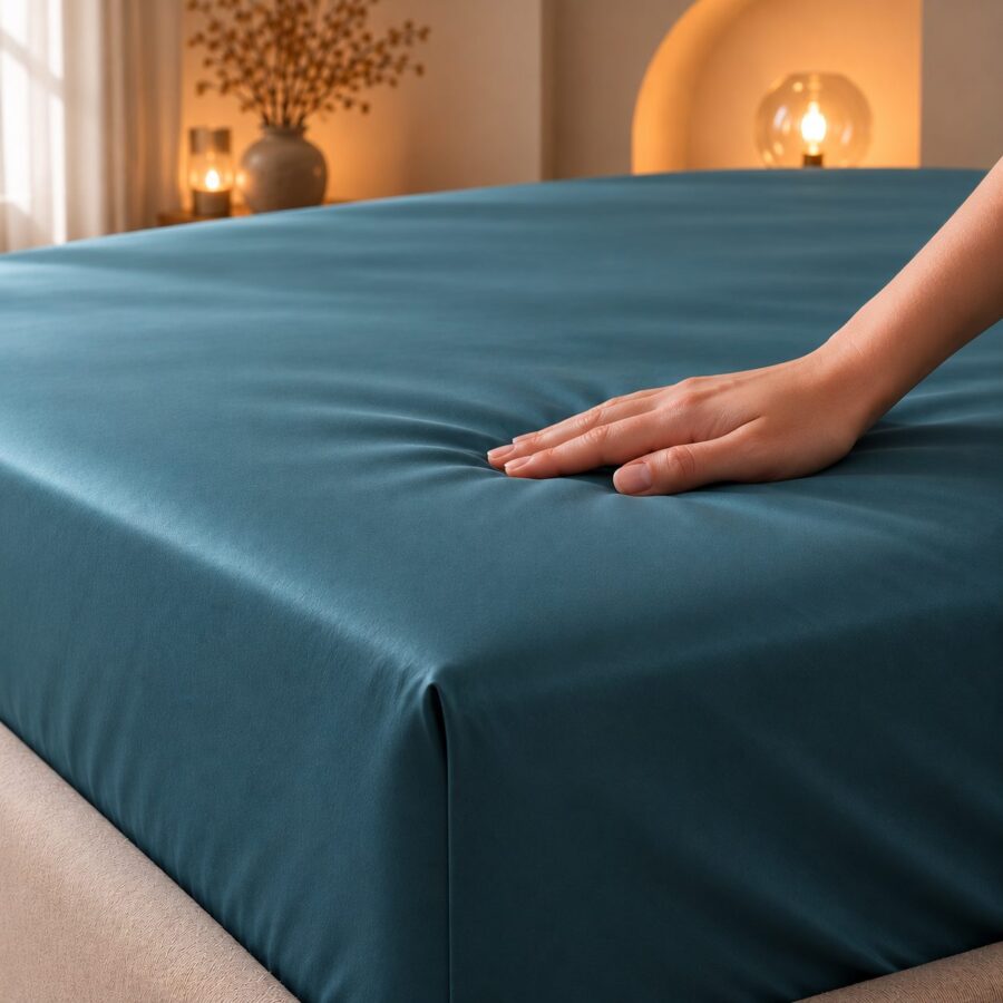 Drap Housse Satin de Bambou Bleu Givré