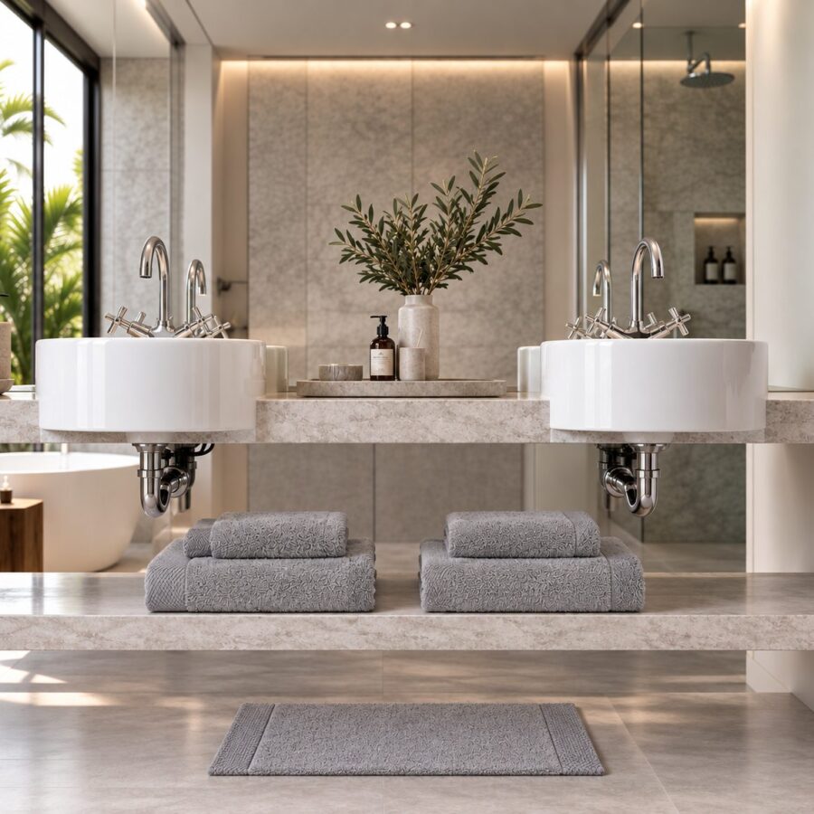 Set de douche 2 personnes Collection Grand Hôtel Gris en fibre de bambou — Comptoir du Bambou