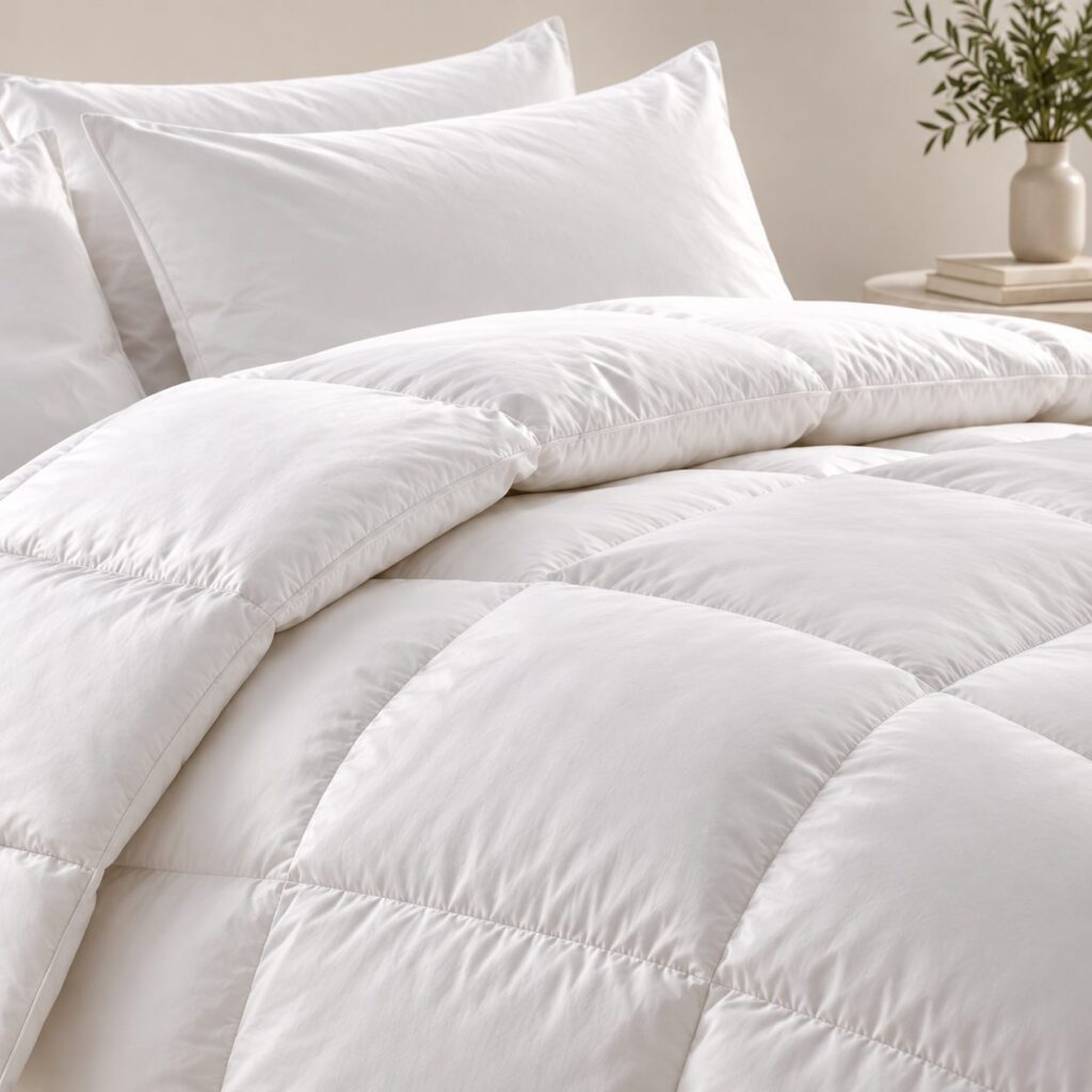 Gros plan sur le gonflant d’une couette en duvet, Comptoir du Bambou