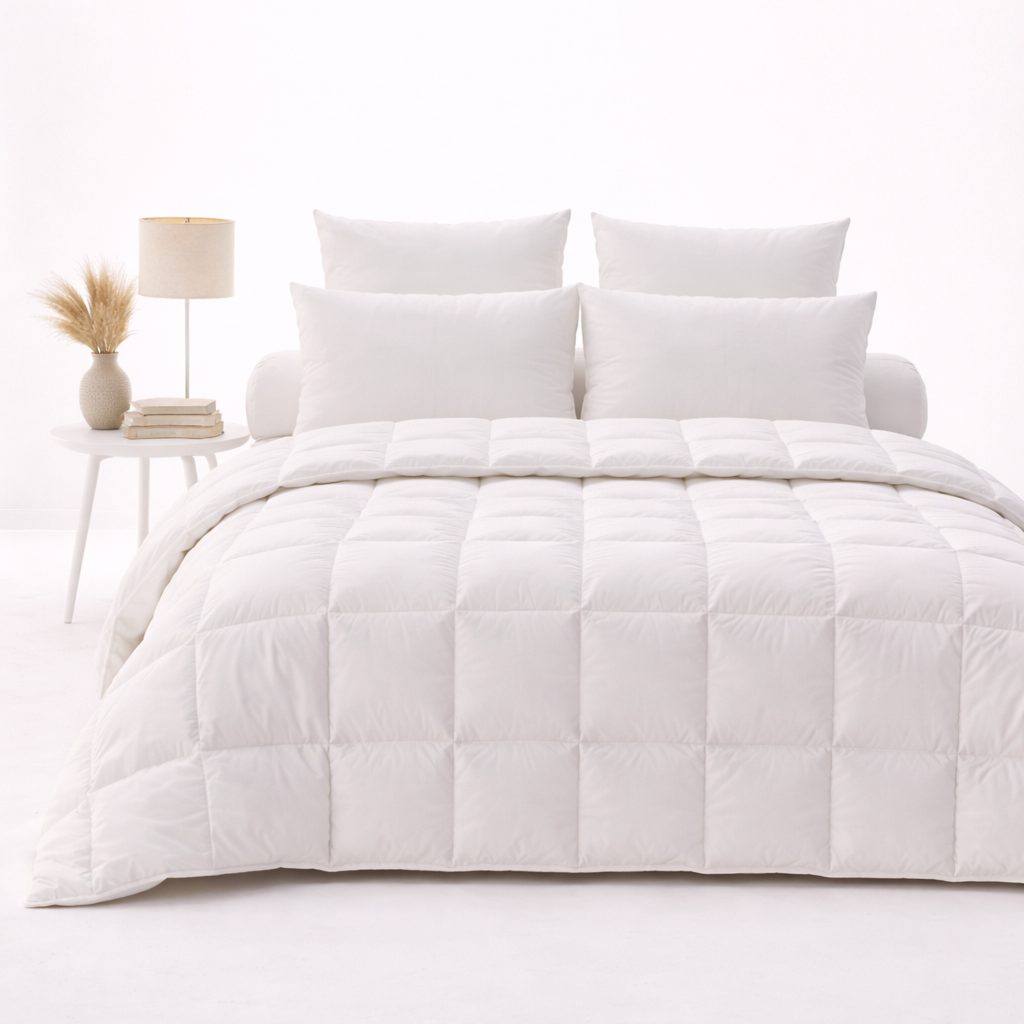 Couette synthétique gonflante sur un lit double, Comptoir du Bambou